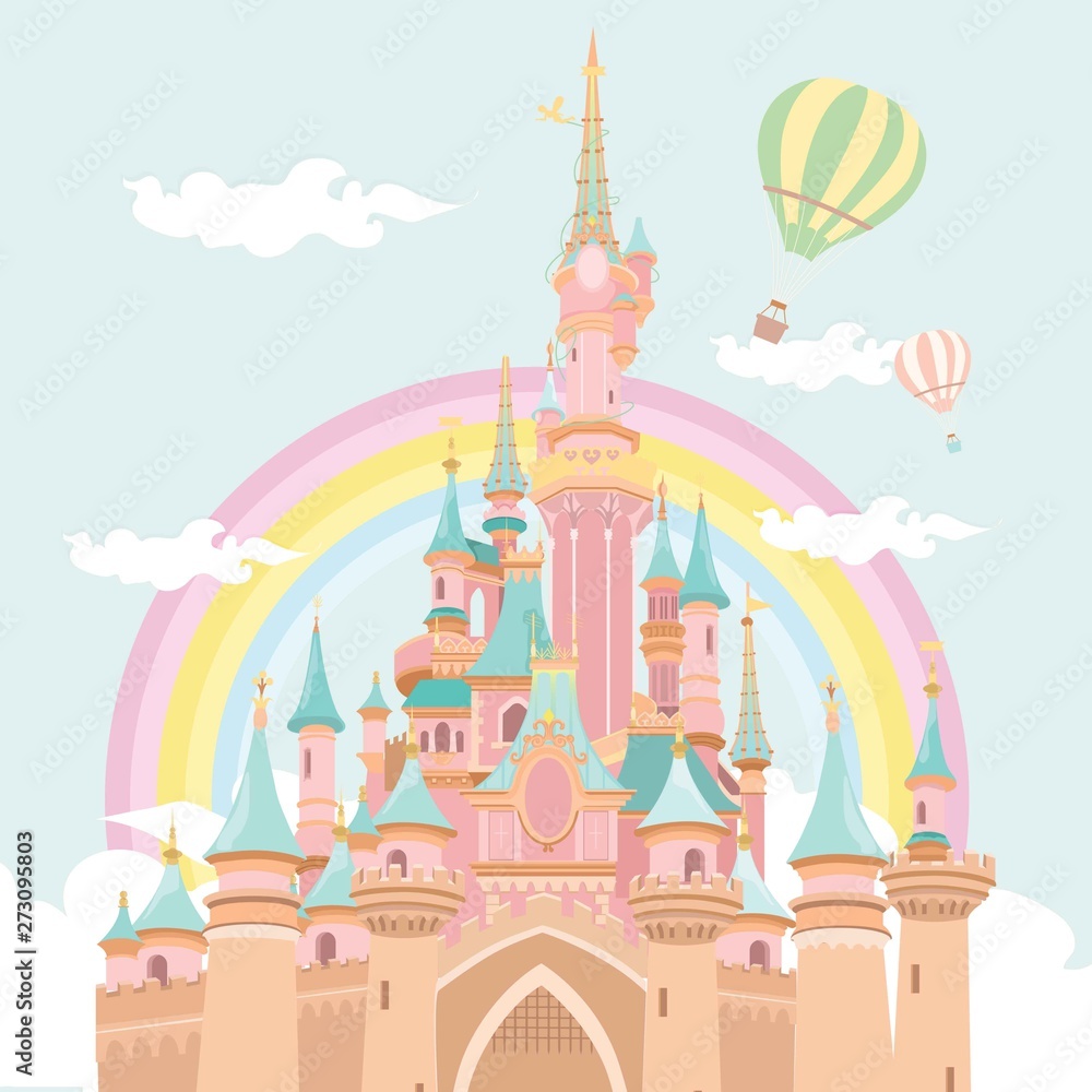 Magic Castle Hot Air Balloon Illustration- Vector