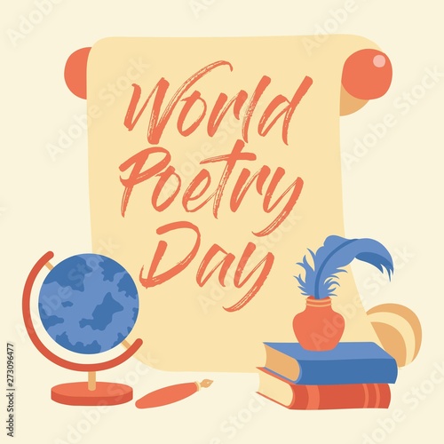 Hand Lettering World Poetry Day Illustration - Vector Background