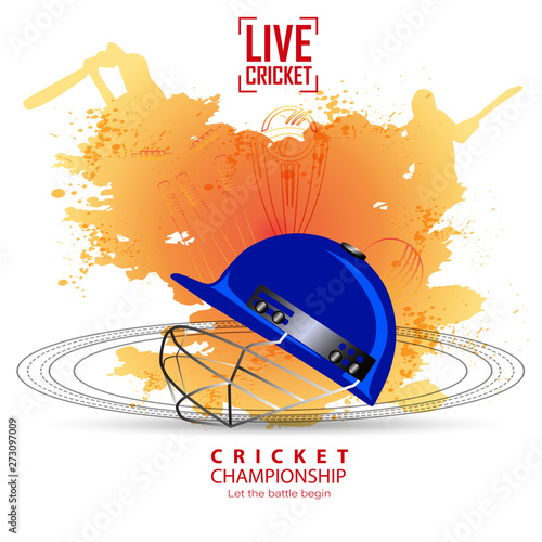 creative illustration of Player helmet on cricket championship sports background.- Vector