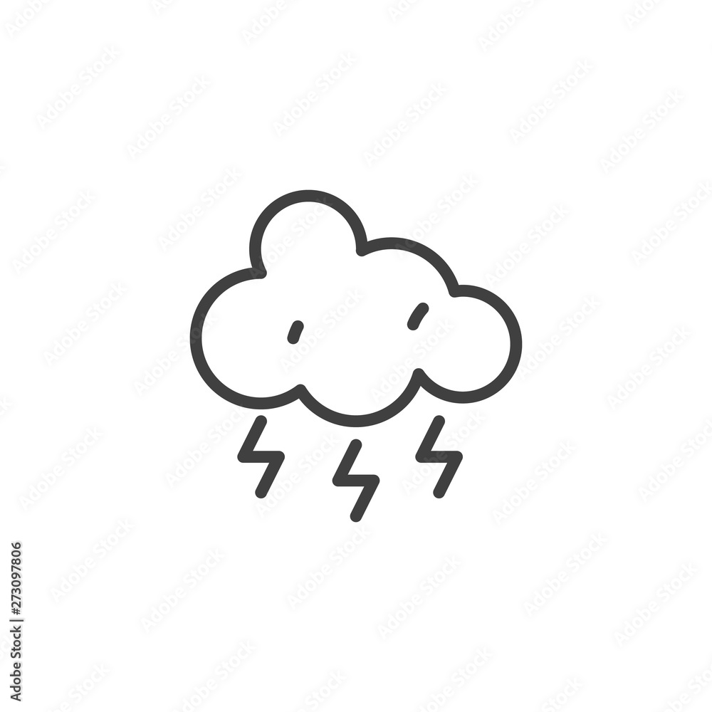 Lightning cloud line icon. linear style sign for mobile concept and web design. Thunderstorm cloud outline vector icon. Stormy weather symbol, logo illustration. Vector graphics Lightning cloud line icon. linear style sign for mobile concept and web design. Thunderstorm cloud outline vector icon. Stormy weather symbol, logo illustration. Vector graphics