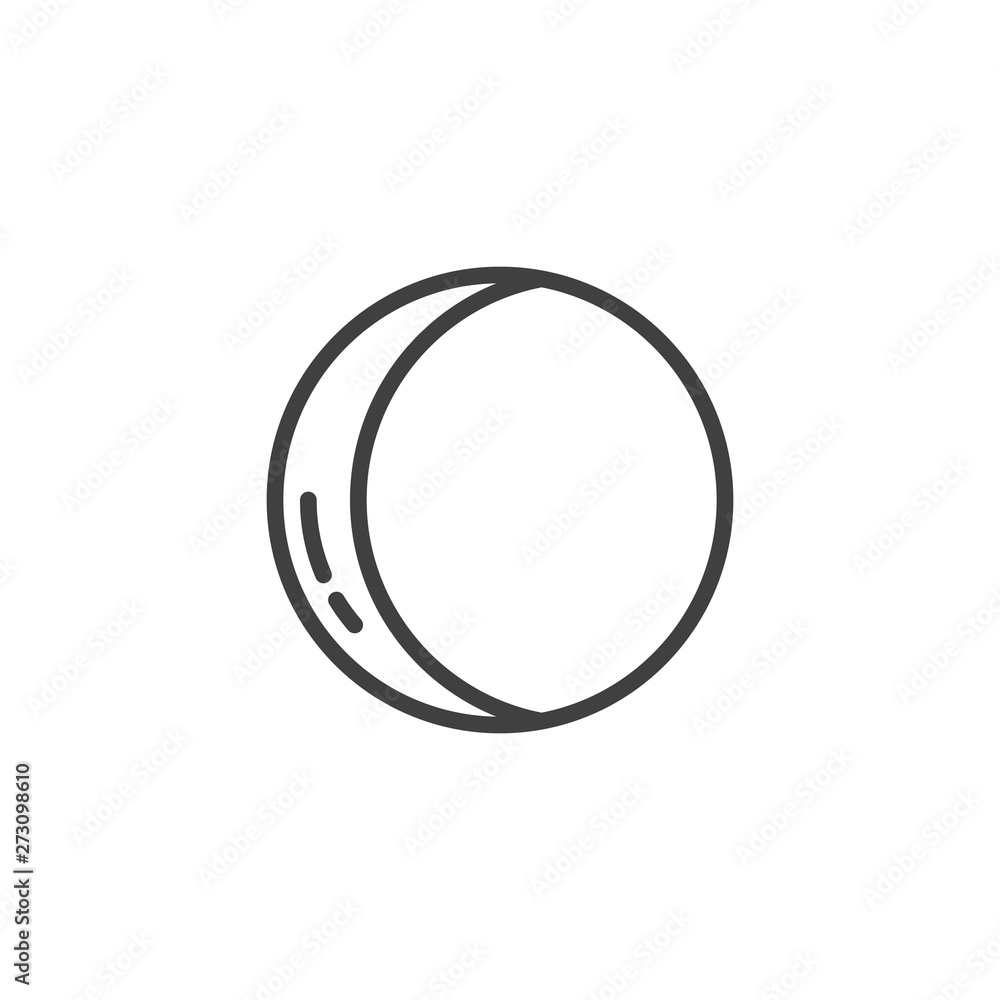 Waxing crescent line icon. linear style sign for mobile concept and web design. Moon Phases outline vector icon. Symbol, logo illustration. Vector graphics Waxing crescent line icon. linear style sign for mobile concept and web design. Moon Phases outline vector icon. Symbol, logo illustration. Vector graphics