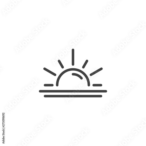 Sun and sea water line icon. linear style sign for mobile concept and web design. Sunrise, horizon outline vector icon. Summer weather symbol, logo illustration. Vector graphics