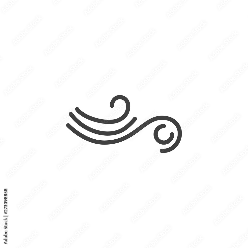 Naklejka premium Wind blow line icon. linear style sign for mobile concept and web design. Blowing wind outline vector icon. Windy weather symbol, logo illustration. Vector graphics