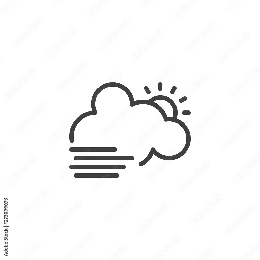 Cloud with sun and fog line icon. linear style sign for mobile concept and web design. Foggy day weather outline vector icon. Symbol, logo illustration. Vector graphics Cloud with sun and fog line icon. linear style sign for mobile concept and web design. Foggy day weather outline vector icon. Symbol, logo illustration. Vector graphics