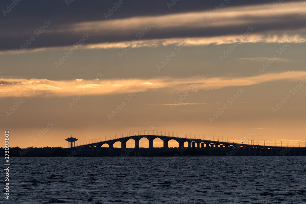 Sunset by the Oland bridge in Sweden