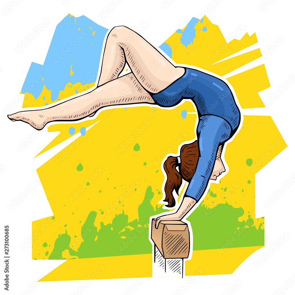 Vector Illustration Of A Female Gymnast On Balance Beam Bright And Colorful Sport Themed Poster 