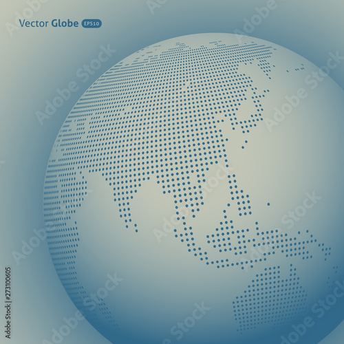 Vector abstract dotted globe, Central heating views over East Asia