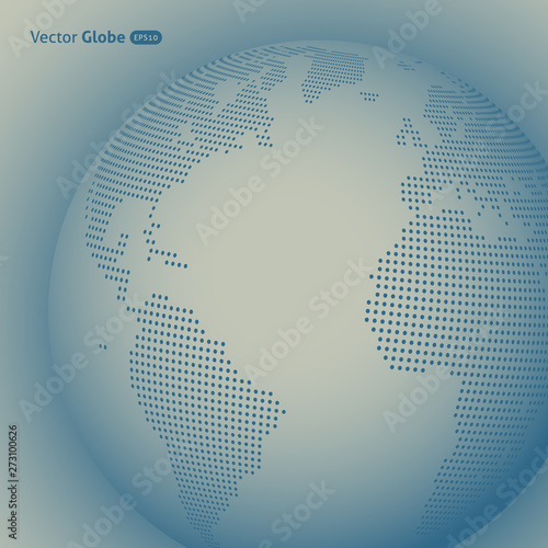 Vector abstract dotted globe, Central heating view on Atlantic ocean region
