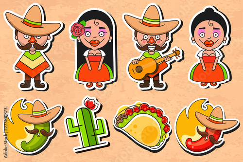 Mexican Culture Sticker Vector On Vintage Background