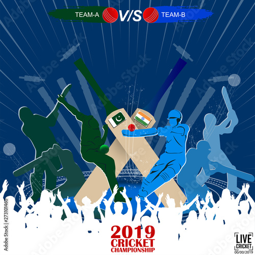 creative illustration of Cricket championship banner with India and Pakistan player on stadium background. - Vector