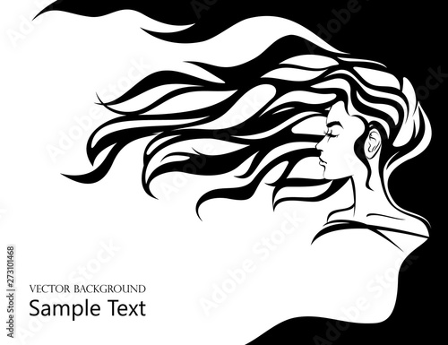 Profile of girl with long hair, vector