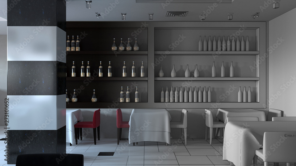  restaurant, interior visualization, 3D illustration