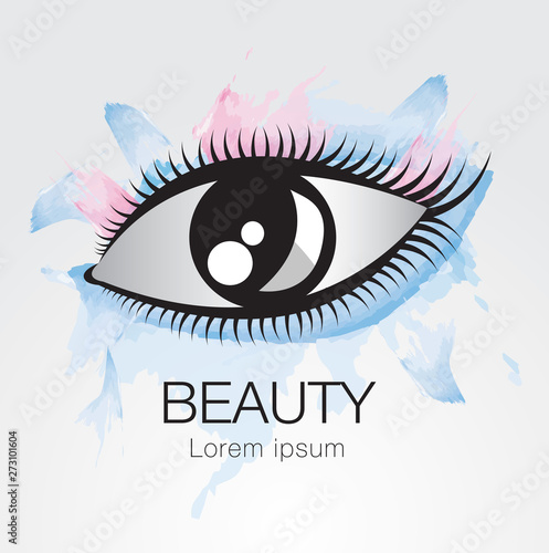 Eye vector icon, logo design for fashion, beauty, cosmetics, spa, web icon, hand drawn, colorful painting