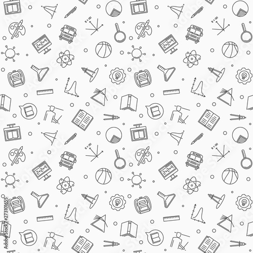 Vector Back to school simple seamless pattern in thin line style