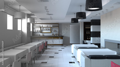  restaurant, interior visualization, 3D illustration © vadim_fl