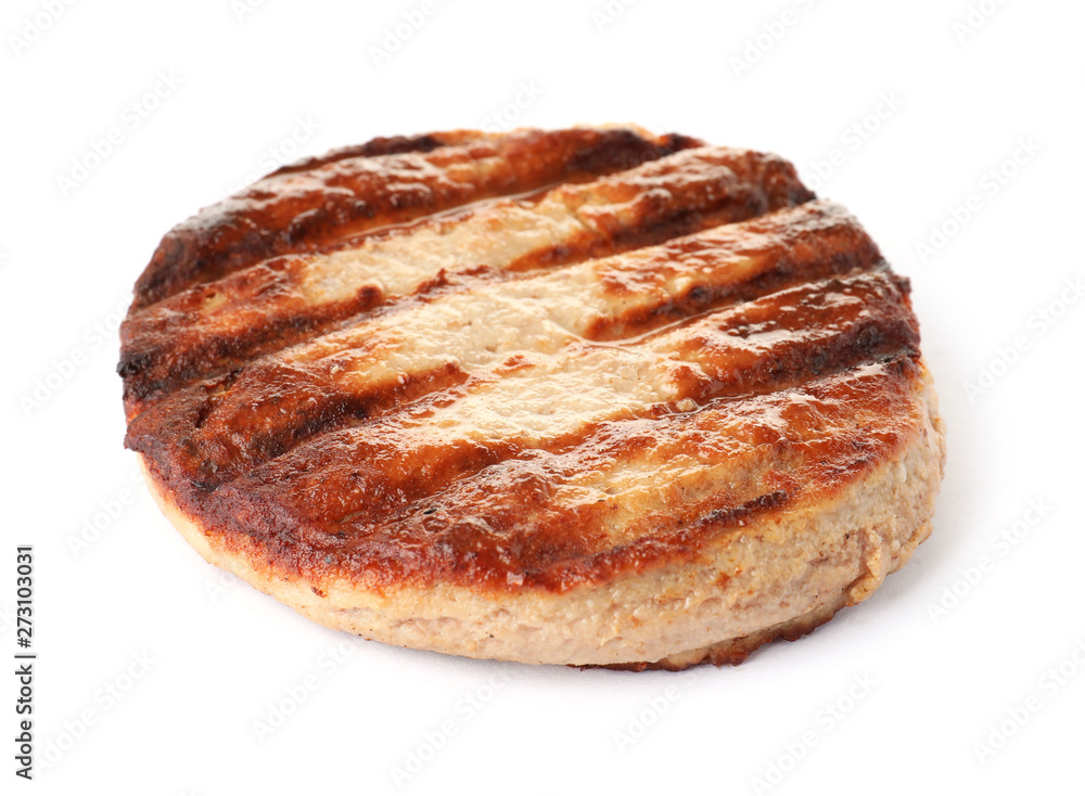 Tasty grilled burger cutlet isolated on white Tasty grilled burger cutlet isolated on white