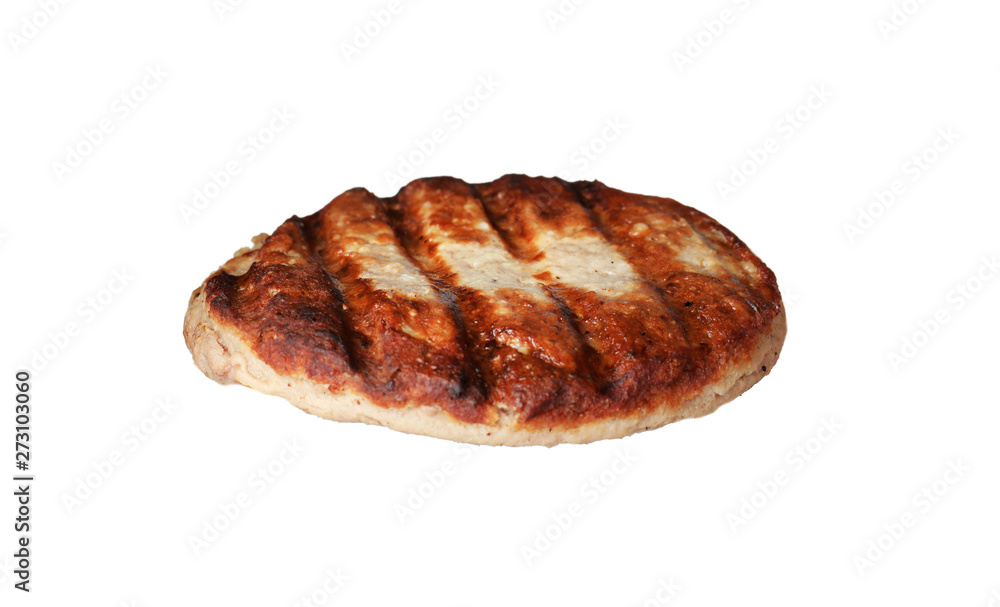 Tasty grilled burger cutlet isolated on white Tasty grilled burger cutlet isolated on white