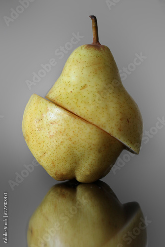 Ripe yellow pears lying on the table