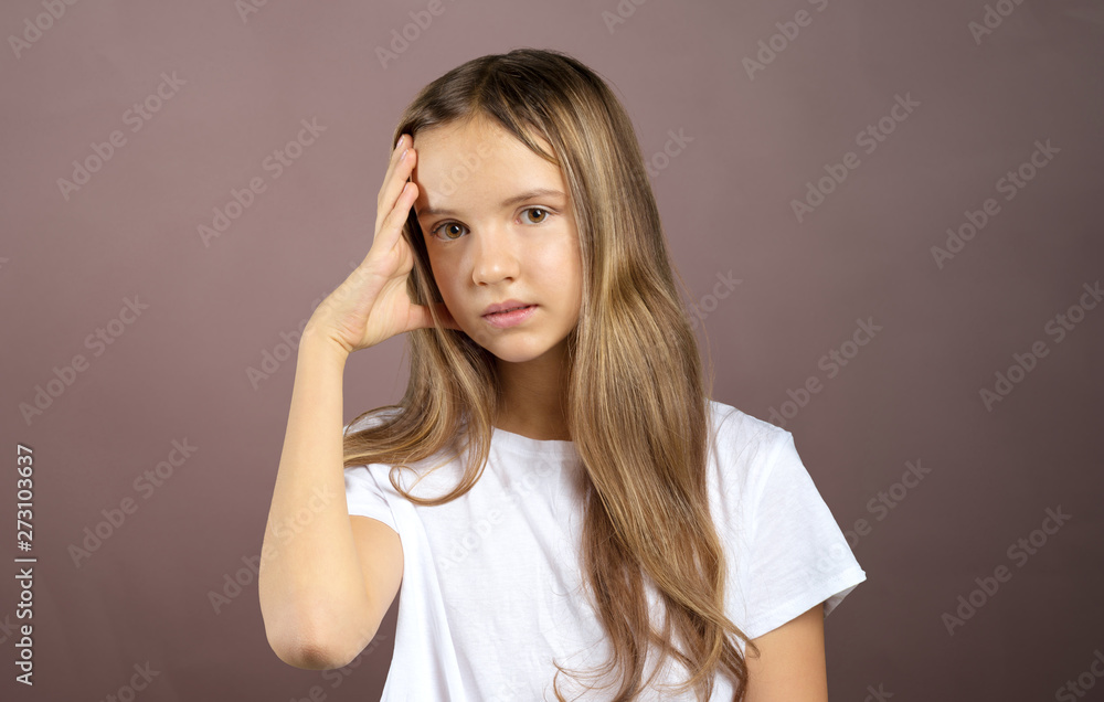 Little cute girl is bored and tired after school Little cute girl is bored and tired after school