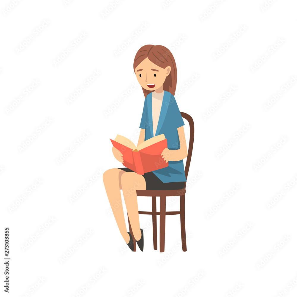 Teacher Sitting on Chair and Reading Book to Children Vector Illustration Teacher Sitting on Chair and Reading Book to Children Vector Illustration