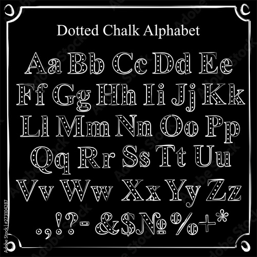 Chalk alphabet. Alphabet in white chalk on a black board.