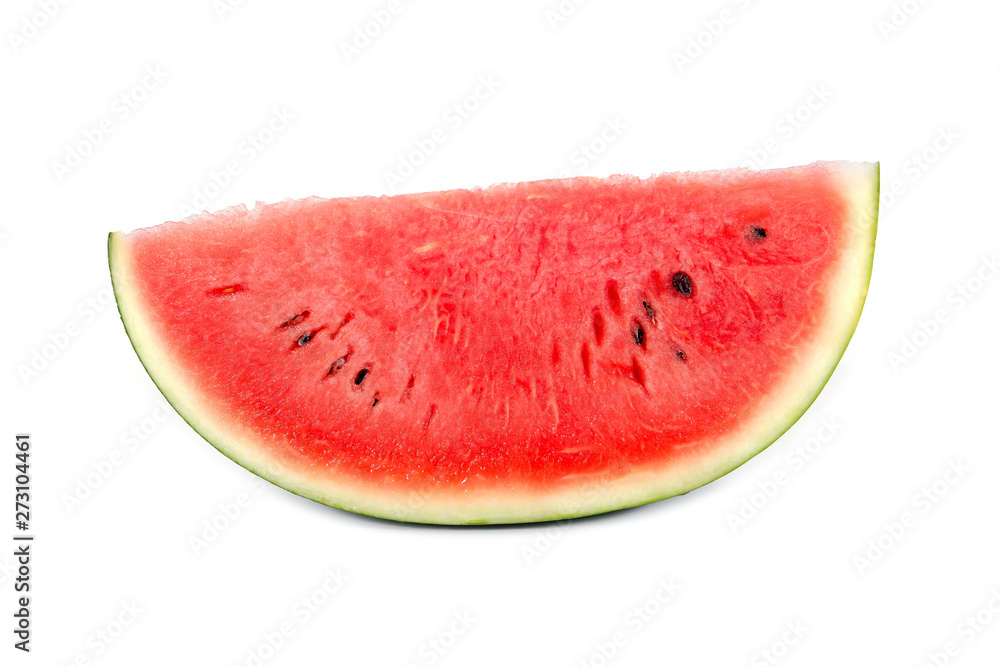 Slice watermelon isolated on white background. Cut red watermelon isolated