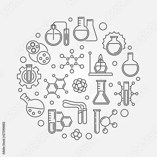 Chemistry Education vector simple concept round illustration in thin line style