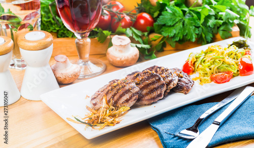 Hot Meat Dishes - Veal Medallions with Zucchini and Cherry Tomato