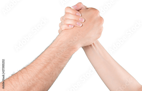 successful business man and successful woman handshaking for a great contract