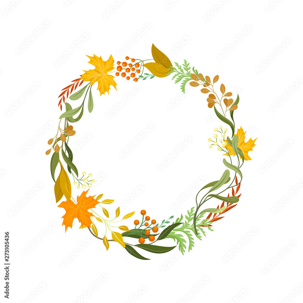 Autumn wreath of leaves. Vector illustration on white background. Autumn wreath of leaves. Vector illustration on white background.