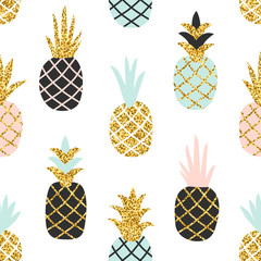 Canvas schilderij Glamour stijl patronen Ananas met gouden glitter Scandinavisch  © Xenia800