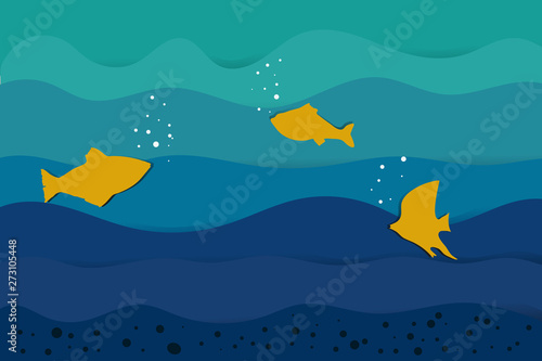  paper cut yellow fish on blue waves