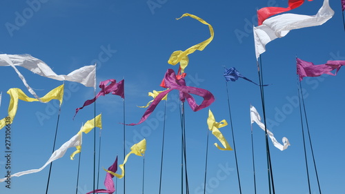 flags of different colors fluttering in the wind