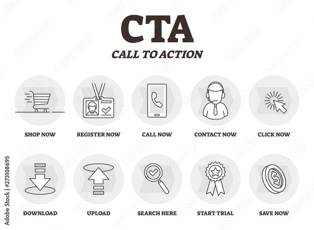 CTA or Call to action vector illustration. Marketing advertising strategy . CTA or Call to action vector illustration. Marketing advertising strategy .