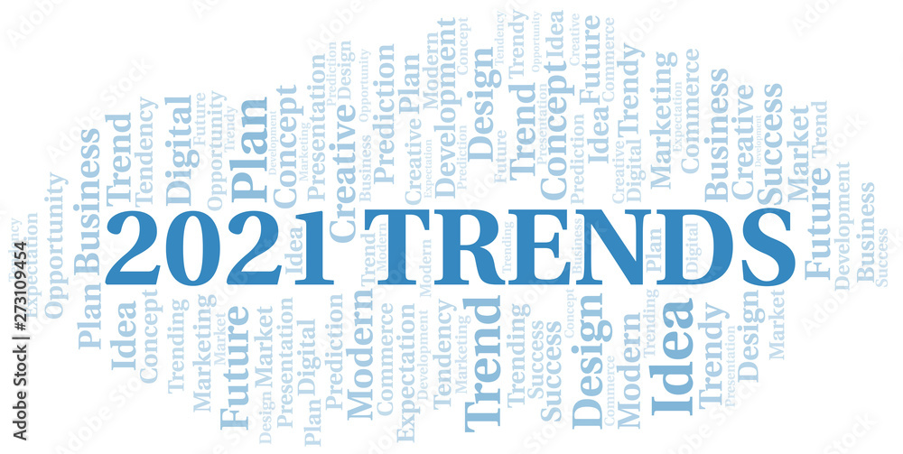 Fototapeta premium 2021 Trends word cloud. Wordcloud made with text only.