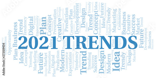 2021 Trends word cloud. Wordcloud made with text only.