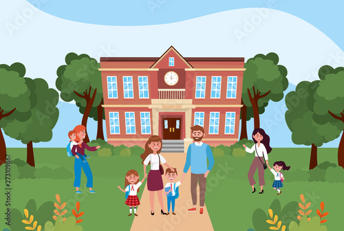 mothers and father with their gils and boys students in the school