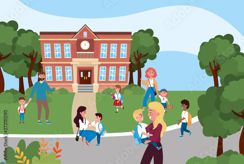 mothers and father with their girls and boys students
