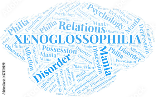 Xenoglossophilia word cloud. Type of Philia.