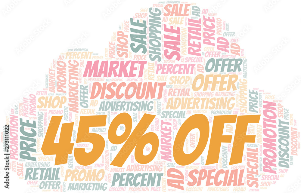 45% Off word cloud. Wordcloud made with text only. 45% Off word cloud. Wordcloud made with text only.