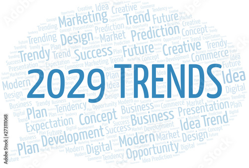 2029 Trends word cloud. Wordcloud made with text only.