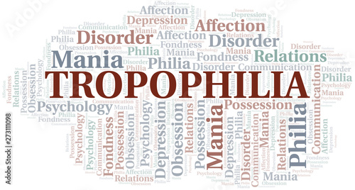 Tropophilia word cloud. Type of Philia.
