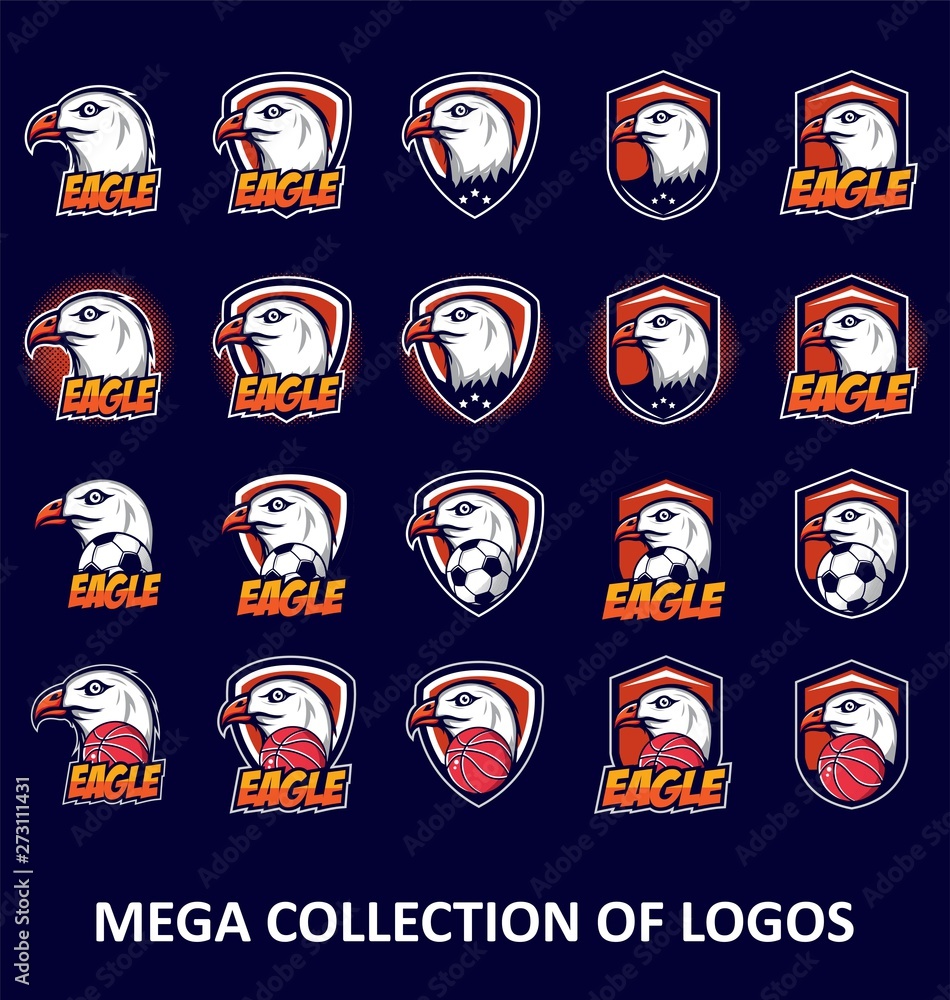 Eagle logos. Set of 20 eagle badges for your business. Modern design templates for your team sport Eagle logos. Set of 20 eagle badges for your business. Modern design templates for your team sport