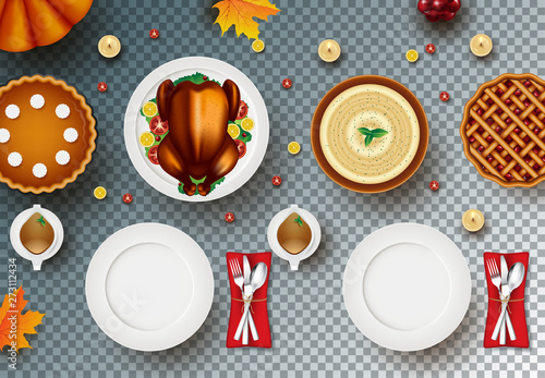 Plate with roasted turkey on transparent background