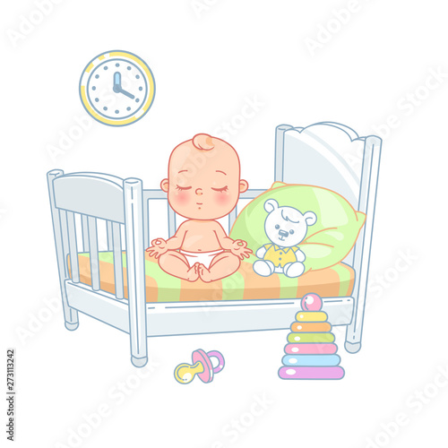 Cute little baby sit calm  in bed.