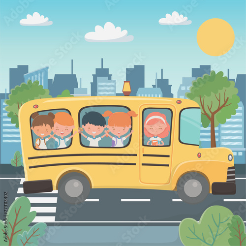 School bus and kids design