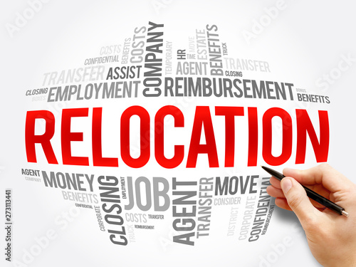 Relocation word cloud collage