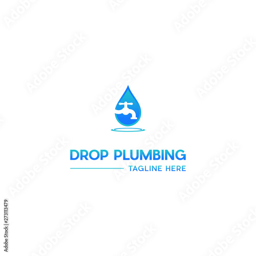 water tap icon vector illustration logo template, Plumbing service logo in blue, plumbing symbol on white with text. Vector illustration.