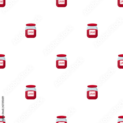Seamless pattern with jam jar on white backgroud. Natural healthy food production. Vector illustration for design, web, wrapping paper, fabric, wallpaper.