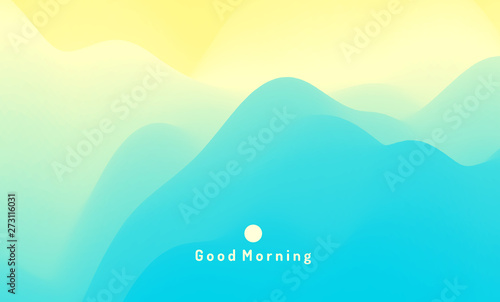 Landscape with mountains and sun. Sunrise. Mountainous terrain. Abstract background. Vector illustration.